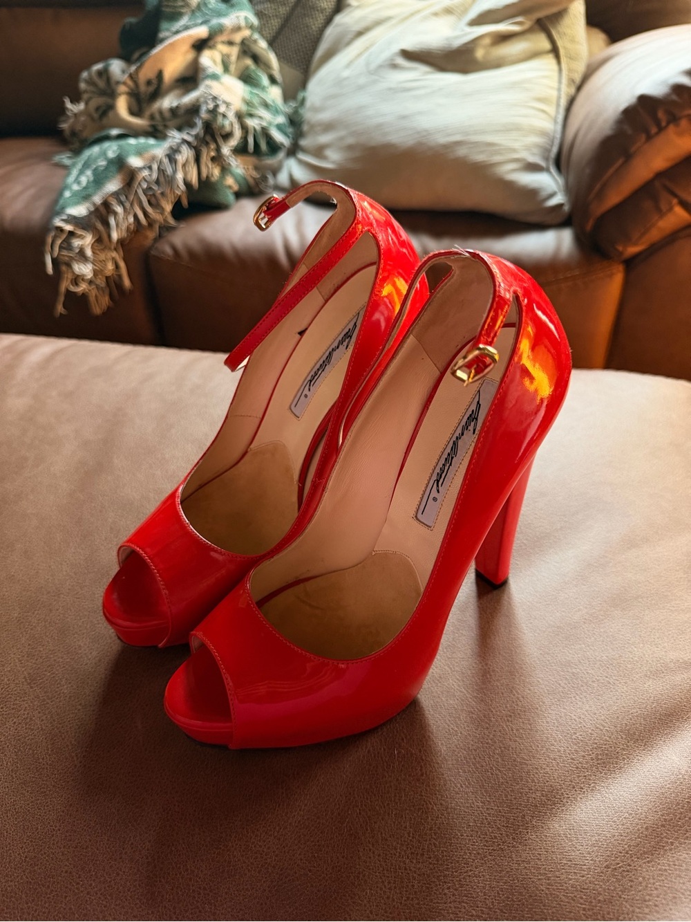Brian Atwood Red Patent Leather Platform Heels - Women's Size 37.5 (US 7)